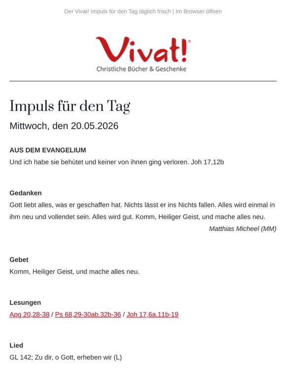 Impuls für Mittwoch, den 20.05.2026 - von Vivat!