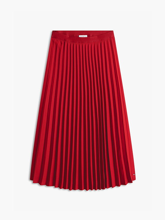 Tonal Flag Waistband Pleated Midi Skirt