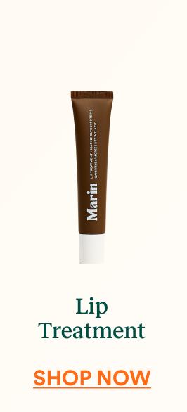 Brown Marin Lip Treatment tube centered on a neutral background with text below reading “Lip Treatment” and “Shop Now.”
