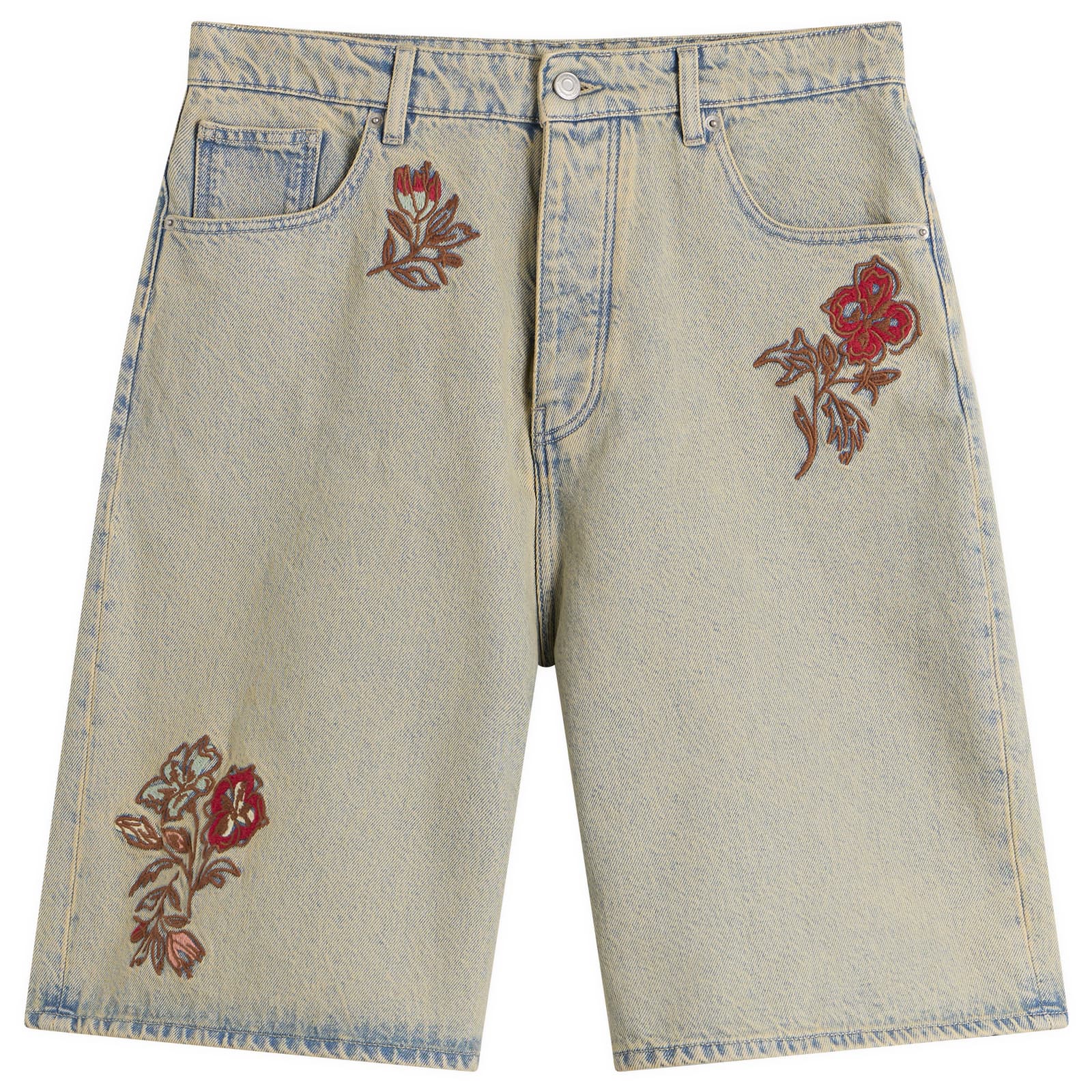 Drôle de Monsieur Embroidered Flowers Patch Denim Shorts
