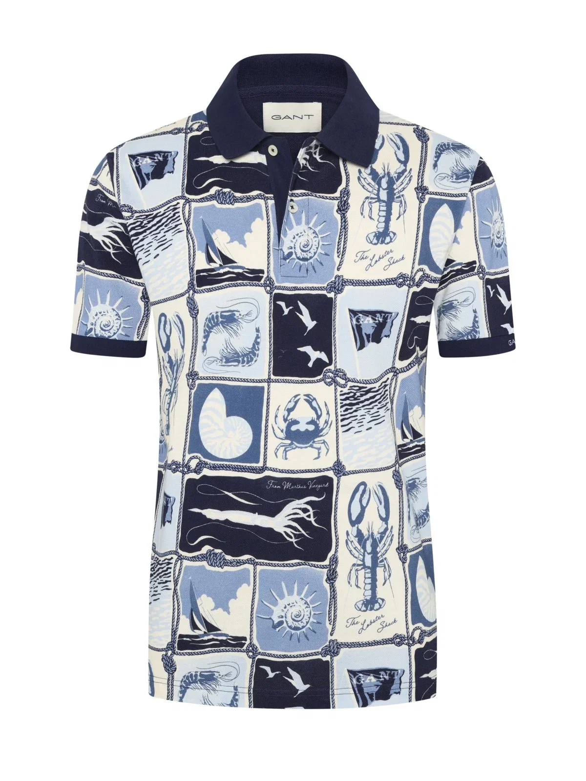Stretch-Poloshirt mit Motiven aus der Meeres-Fauna