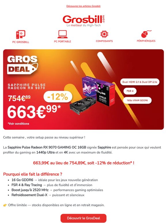 GrosDeal : la RX 9070 Sapphire en promo🔥