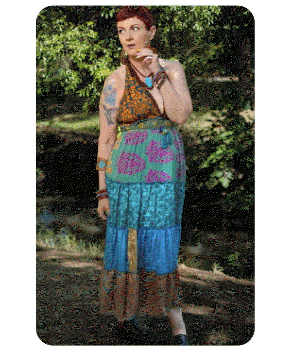 Patchwork Sari Silk Halter Dress