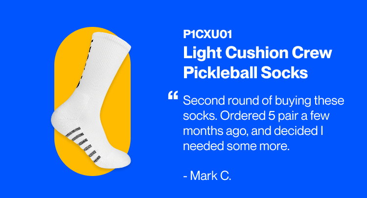 Light Cushion Crew Pickleball Socks | P1CXU01 “Second round of buying these socks. Ordered 5 pair a few months ago, and decided I needed some more.” Mark C.