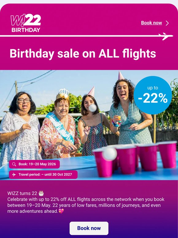 🎂 Birthday sale on ALL flights: up to 22% off