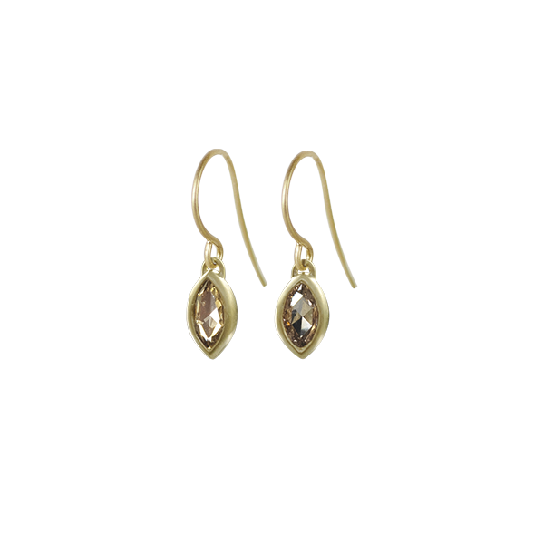 Cognac Rose Cut Diamond Marquis Drop Earrings in 18K Gold