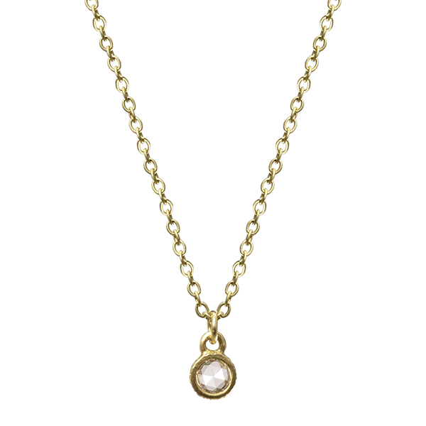 18K Gold Double-Sided Two 4mm Rose Cut Natural Diamond Pendant with a Pave Edge
