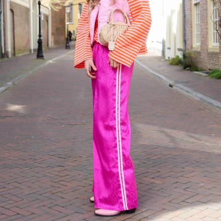 Leopard broek satijn magenta