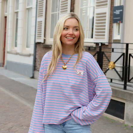Cherry baby streep top lichtroze lichtblauw