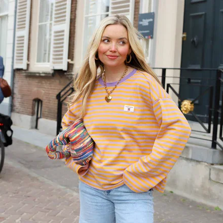 Cherry baby streep top Lila geel