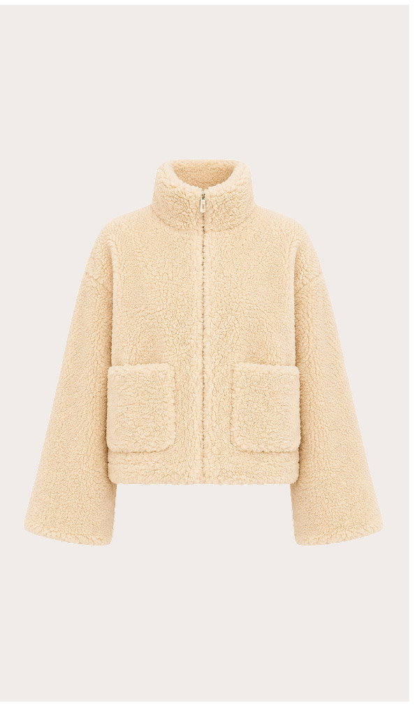 Beige Teddy Jacket with High Collar