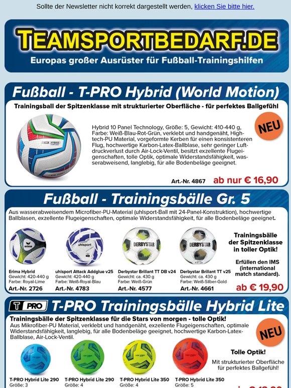 NEU: T-PRO Hybrid (World Motion) Trainingsball (Gr. 5) nur 16,90 €