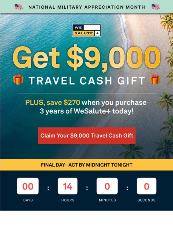 ⏰ Last Call! Your $9,000 Travel Cash Gift Offer Ends TONIGHT!