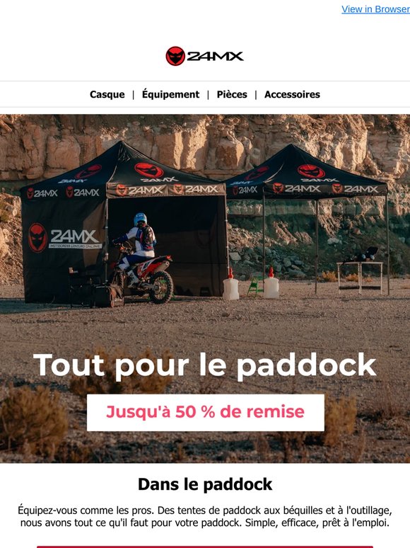 Tentes, béquilles d'atelier, outillage : tout au même endroit