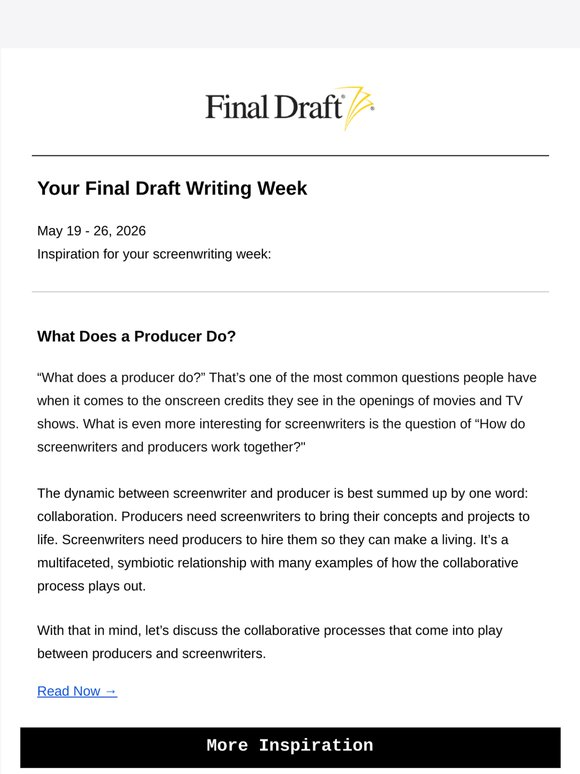 Your Final Draft Weekly Digest: May 19 - 26