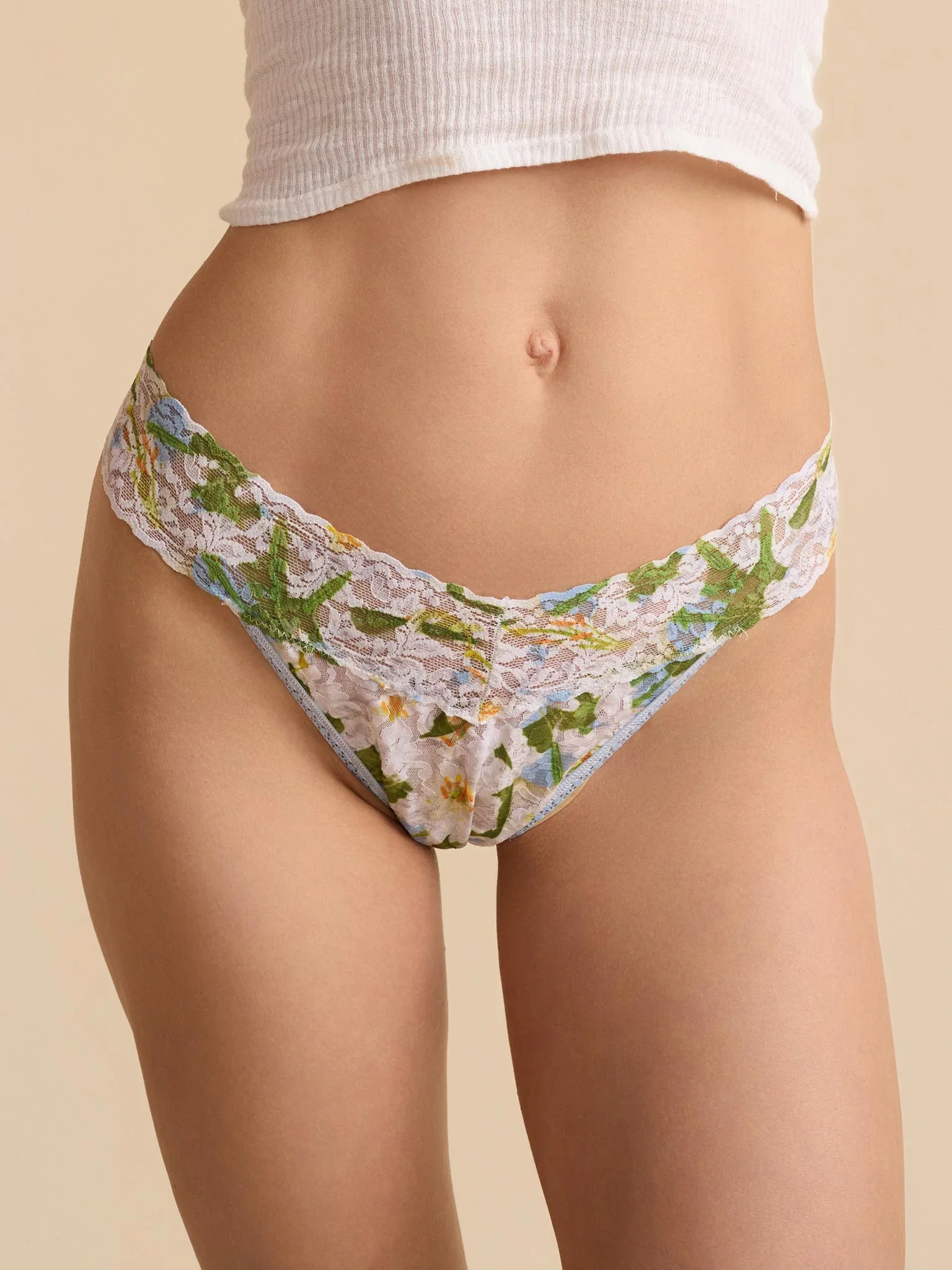 Image of Printed Signature Lace® Original Rise Thong Absolute-Lily Blue Sale