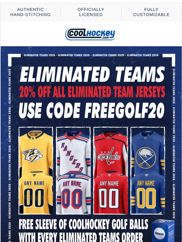 Shop Eliminated Teams At 20% OFF! Sabres Added After Incredible Season