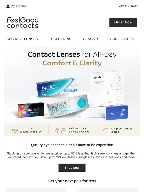 Contact lenses for up to 50% less