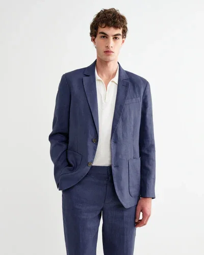 Fintry - Mid Blue Linen Single-Breasted Blazer