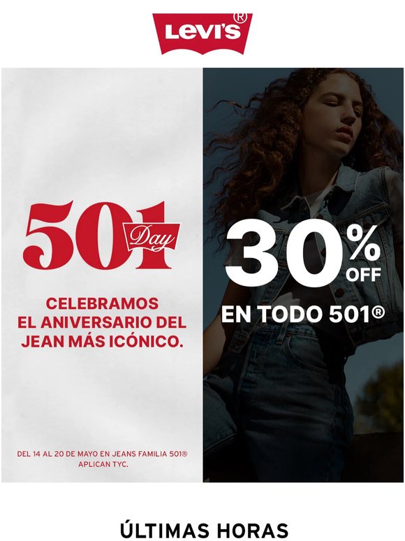 ¡Últimas horas! 🤫 30% OFF en jeans de la familia 501® 👖😎