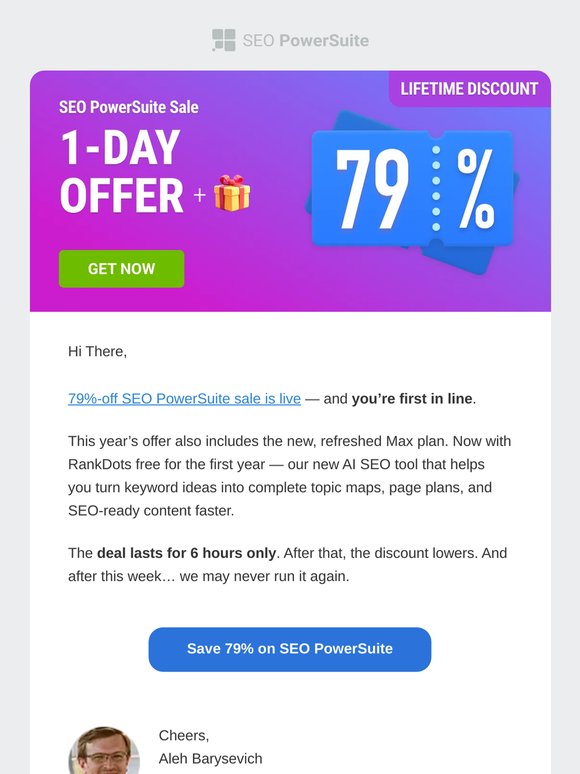 Sale started: 79% lifetime discount - just for 6 hours!