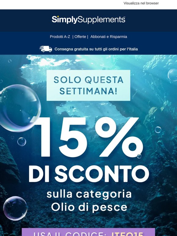 Questa settimana, approfitta di uno sconto del 15% sugli oli di pesce!