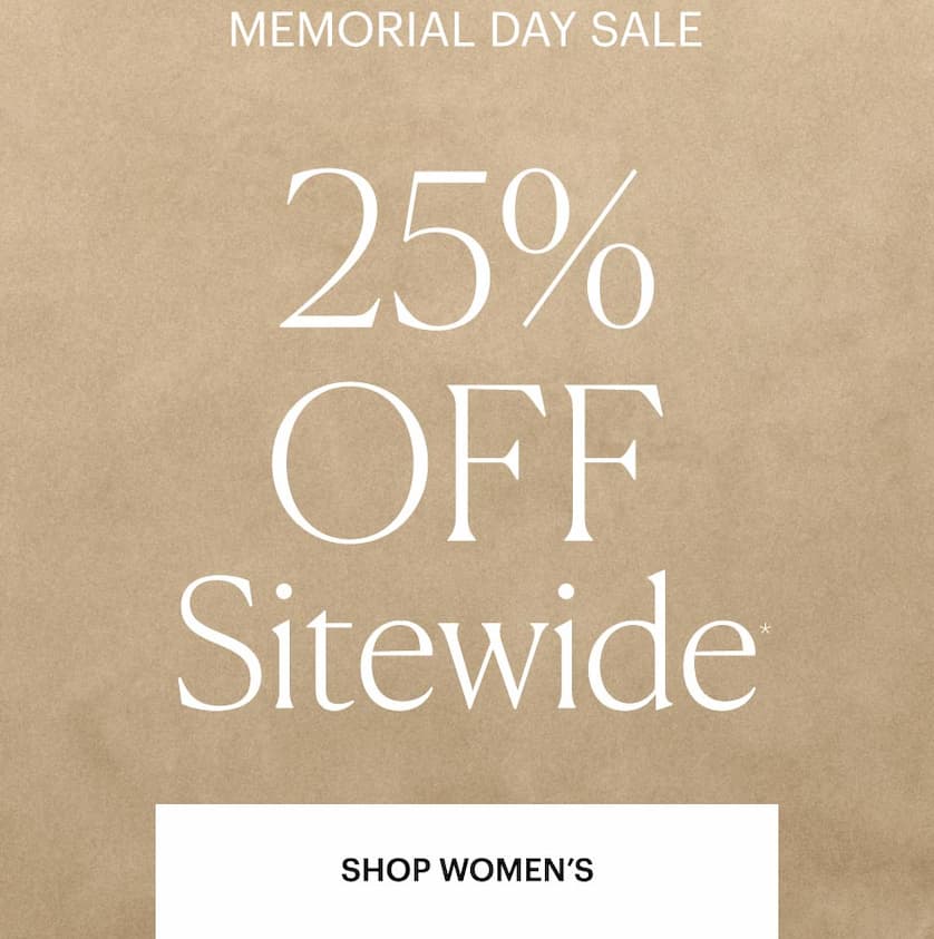 Memorial Day Sale: 25% OFF SITEWIDE - Shop Women's - Text atop a textured beige wall full background image