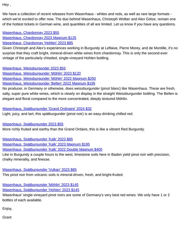 Wasenhaus Offer: New Releases, Magnums, and More