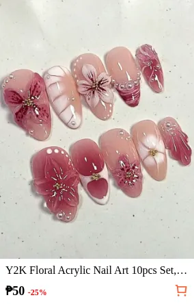 Y2K Floral Acrylic Nail Art 10pcs...