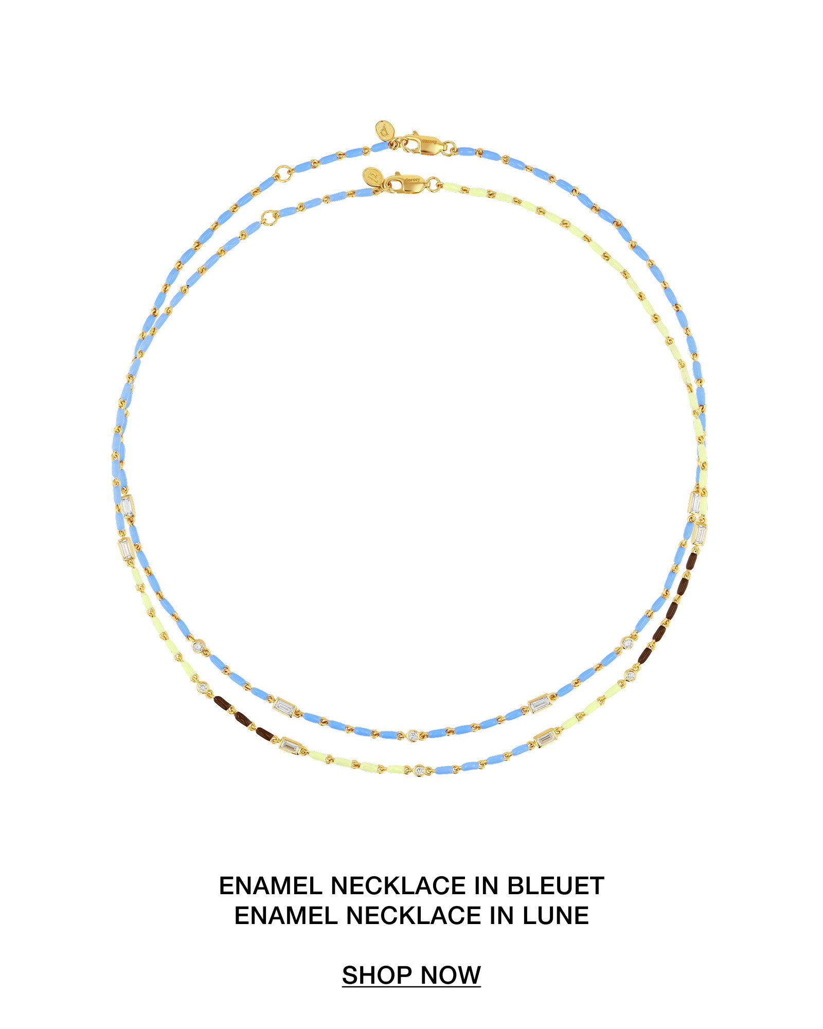 Shop the Enamel Necklace in Bleuet or Lune.