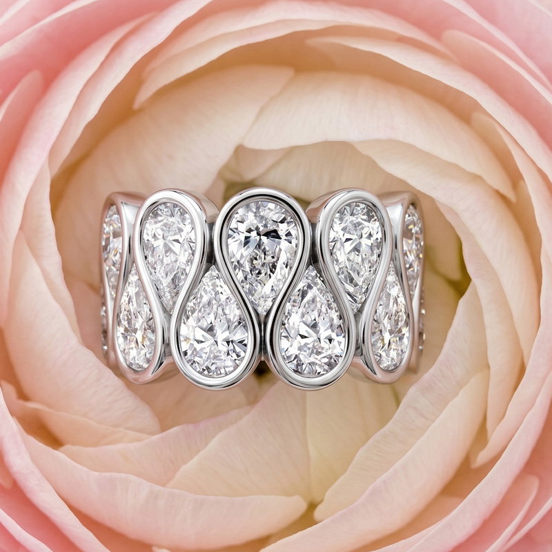 Italo Multi Row Bezel Set Pear Cut Eternity Wedding Band For Women