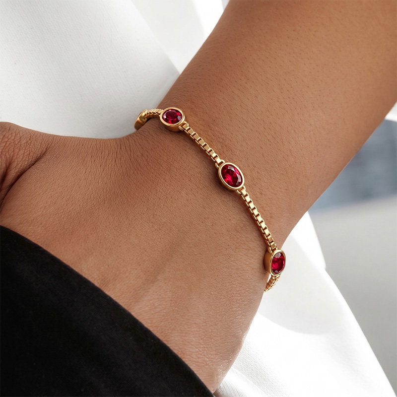 Italo 1.5 MM Chain Bezel Set Oval Cut Ruby Chain Bracelet For Women