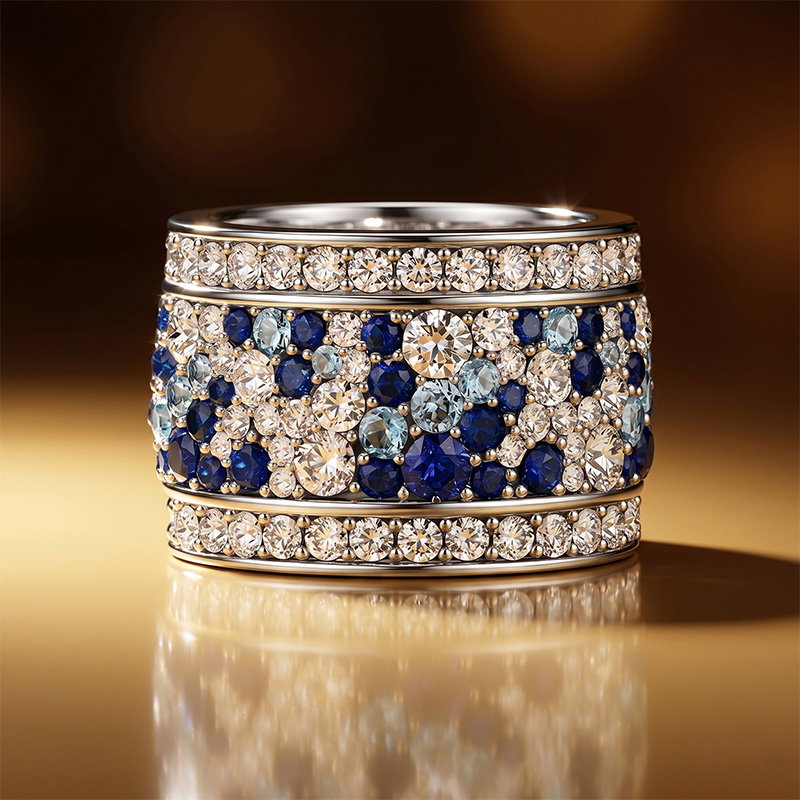 Italo Blue Round Multi Row Eternity Wedding Band For Women
