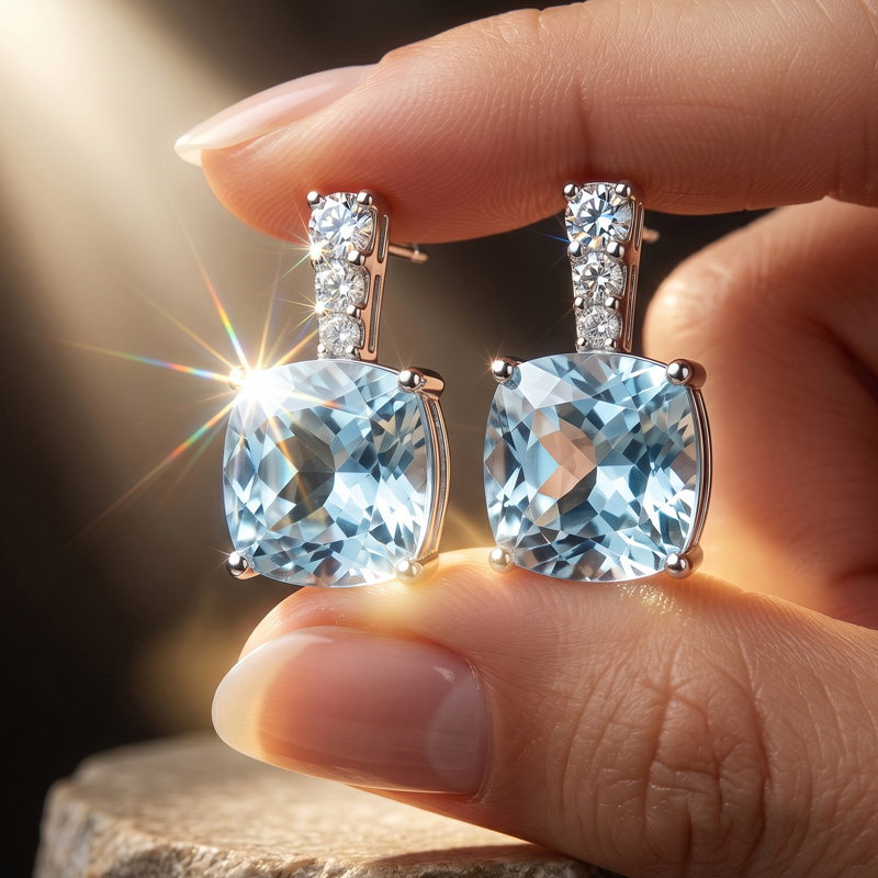 Italo Aquamarine Earrings For Women Cushion Cut Drop Earrings