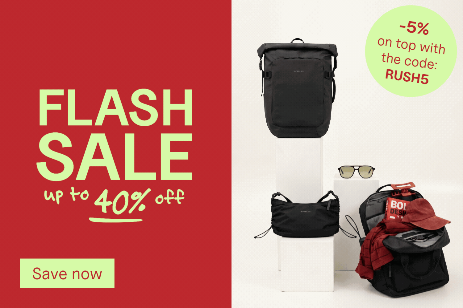 FLASH SALE: up to 40% off – Save an extra 5% with the code: RUSH5