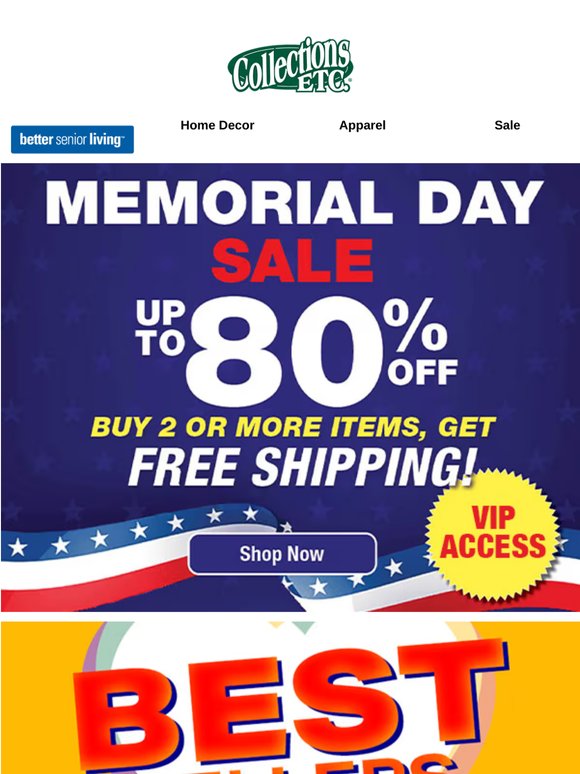 VIP Early Access: Memorial Day Savings Up to 80% Off