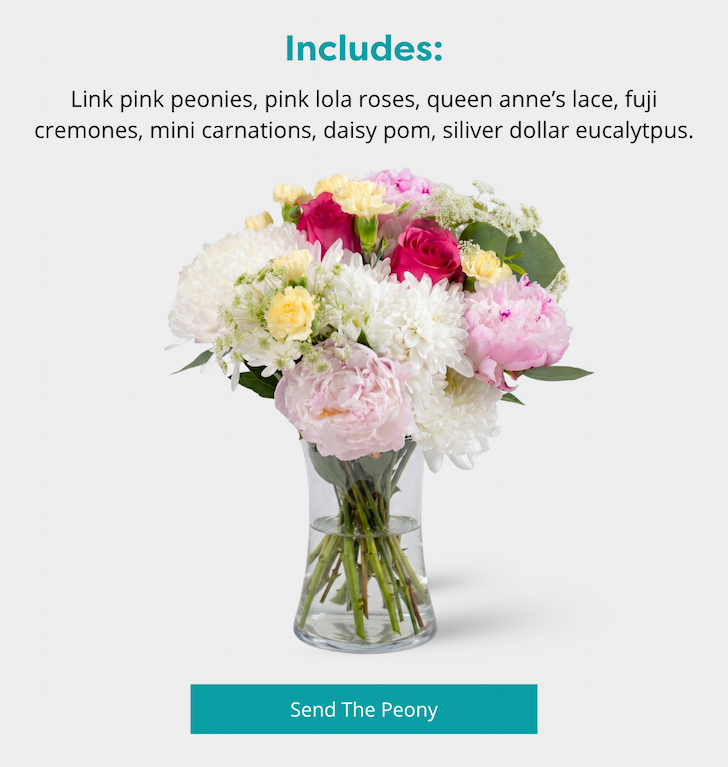 Callia's Peony bouquet in a vase