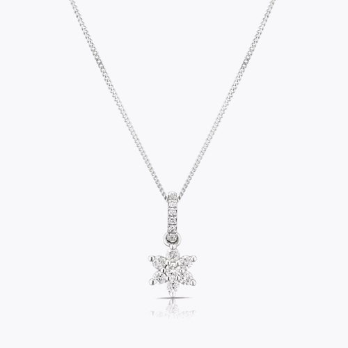 9ct White Gold 0.21ct Diamond Flower Shaped Pendant Necklace