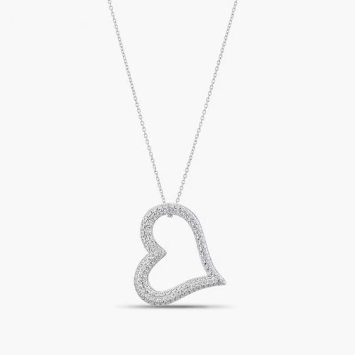 BLOOM 9ct White Gold 1ct Lab Grown Diamond Pavé Heart Shaped Open Pendant
