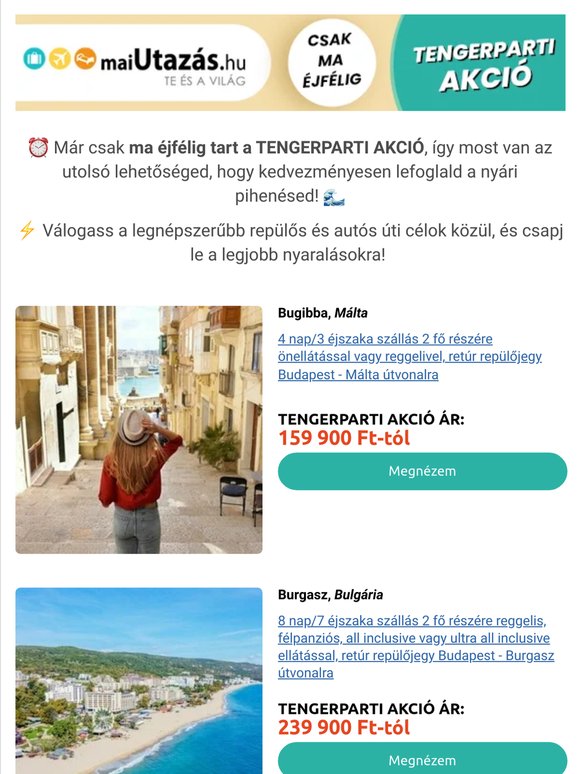 —, még nem foglaltál? 😱 Ma éjfélkor lejár a TENGERPARTI AKCIÓ!🌴