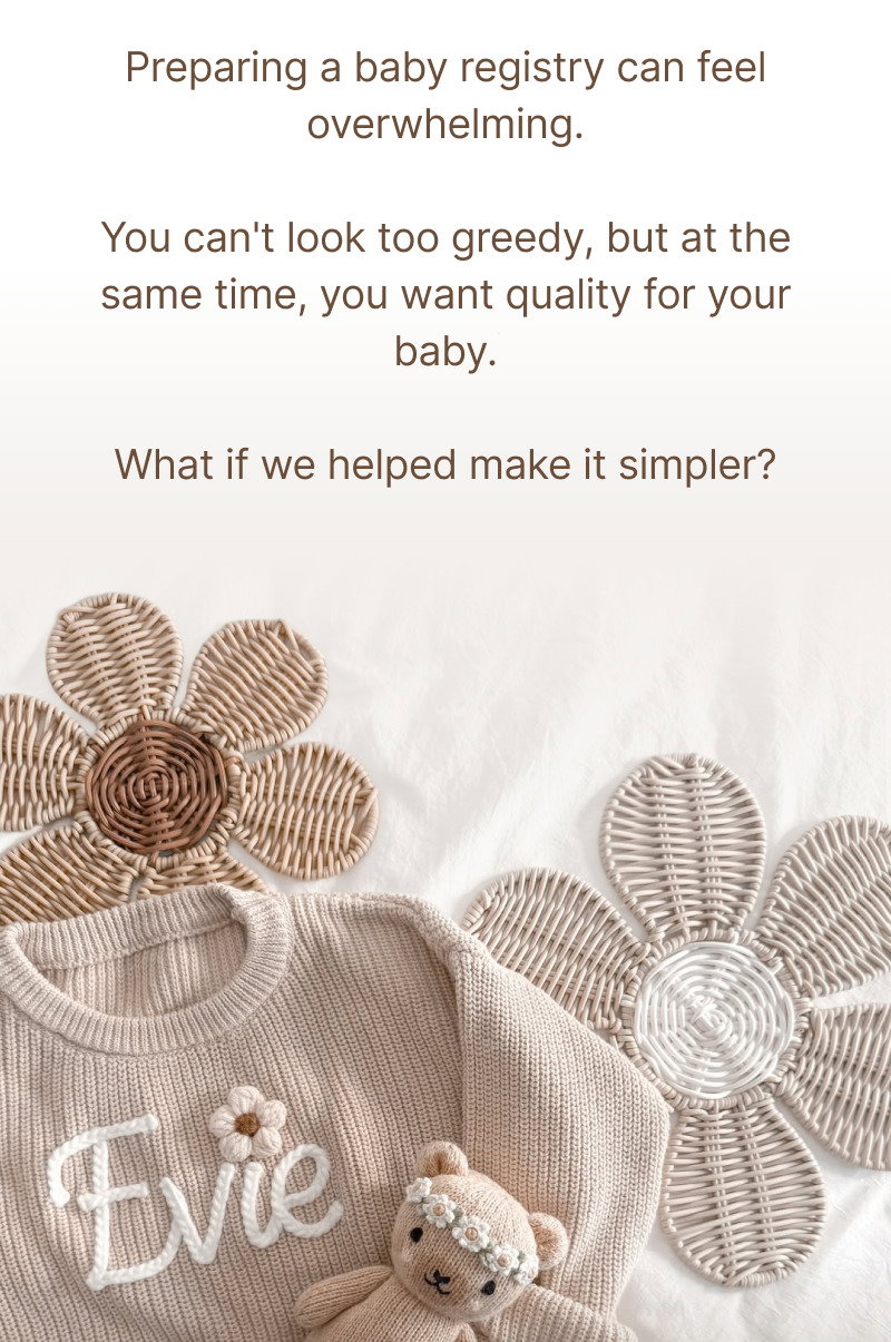 Beige knit blanket with floral crochet details, a small teddy toy, and a text above
