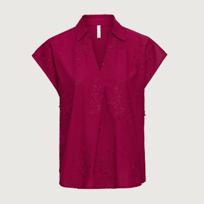 Bluse, Rot, kurzärmelig, mit Stickmuster, Vorderansicht