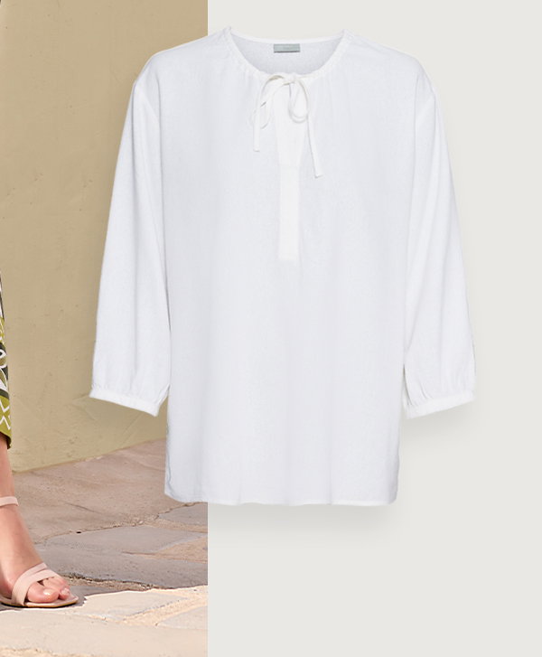 Bluse, Weiß, langärmlig, Bindeband am Ausschnitt, Produktansicht, Vorderansicht