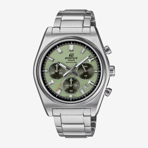 Edifice EFB 730D Chronograph Green Dial Silver Tone Stainless Steel Bracelet Watch
