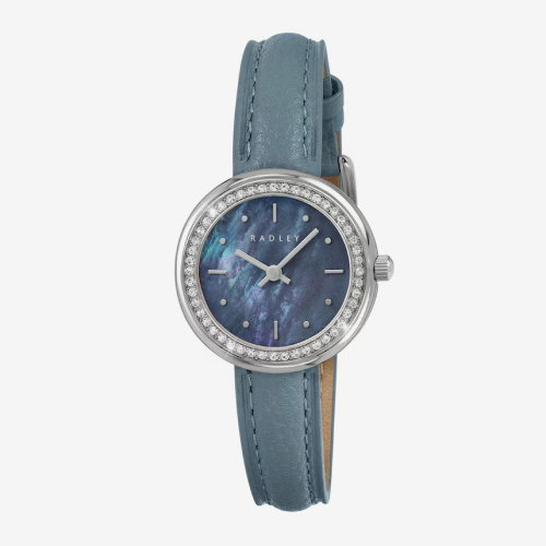 Radley Stone Set Blue Mother Of Pearl Dial Moonlight Leather Strap Watch