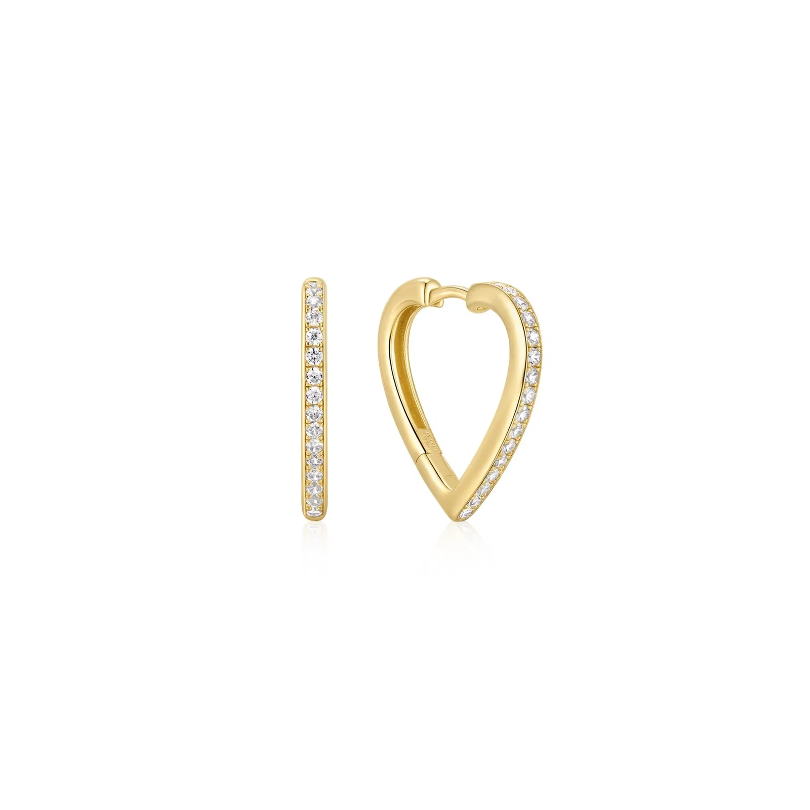Image of Gold Medium Sparkle Heart Huggie Hoop Earrings