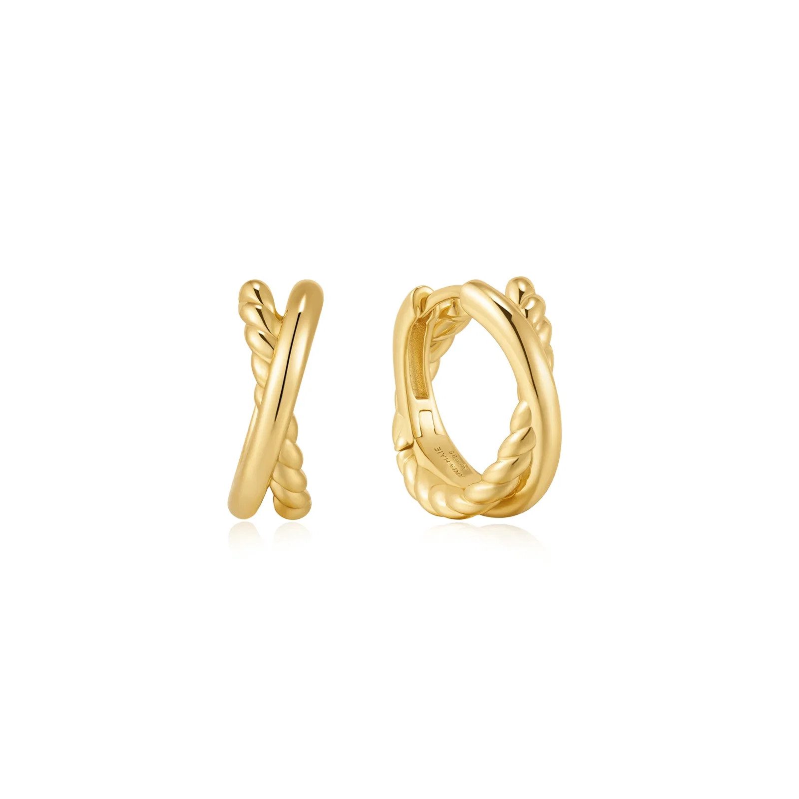 Image of Gold Entwined Dual Huggie Hoop Earrings