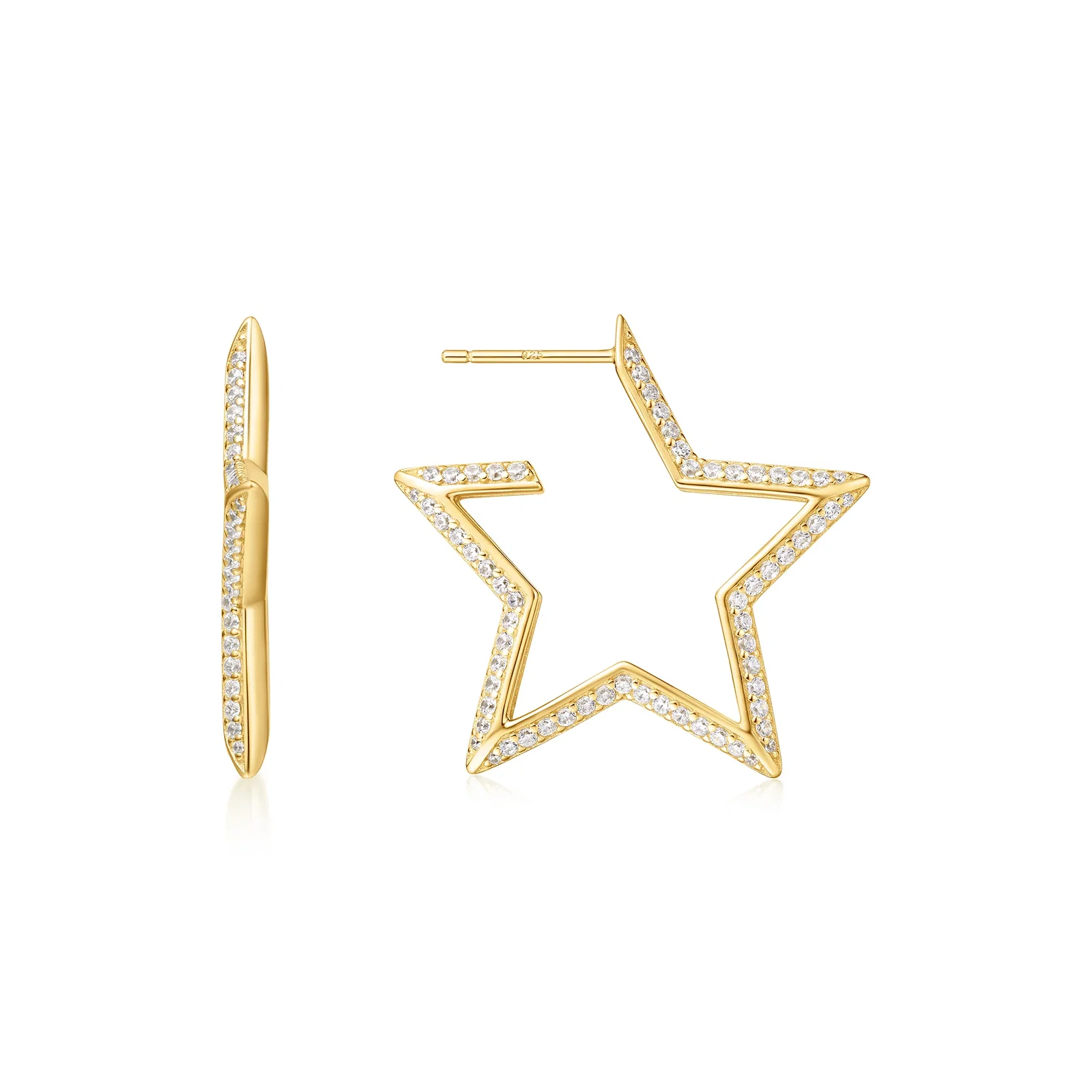 Image of Gold Large Star-Shaped Pavé Hoop Earrings
