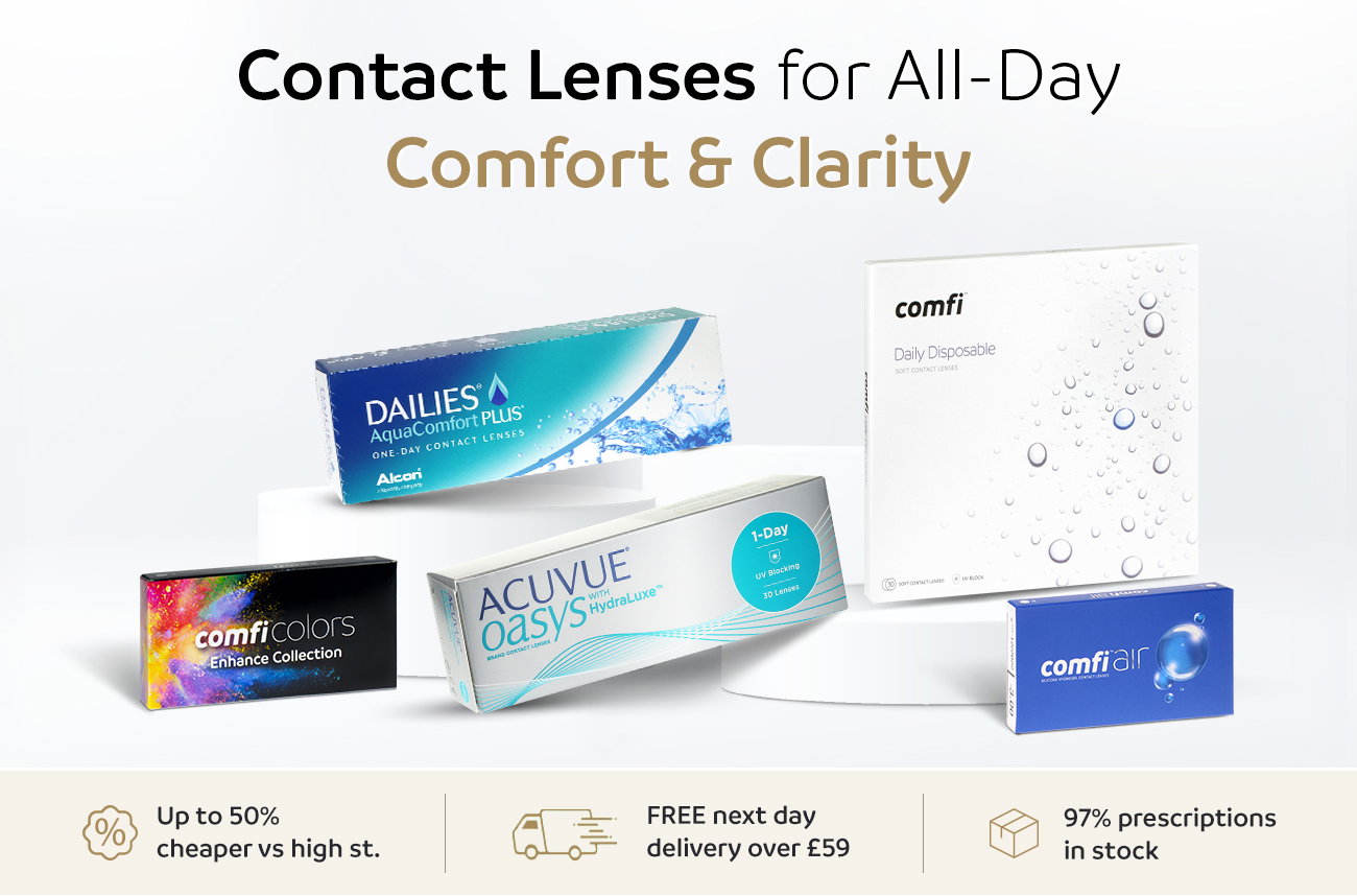 Contact Lenses for All-Day Comfort & Clarity | Up to 50% cheaper vs high st. | FREE next day delivery over £59 | 97% prescriptions in stock | Shop Now