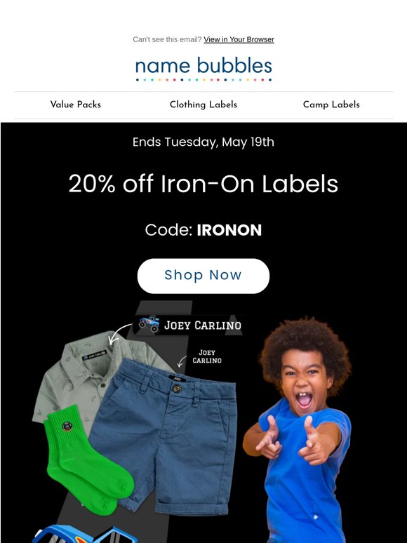 Last chance: 20% off Iron-On Labels